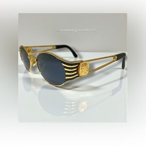 RARE VINTAGE 90s FENDI FS 300 Roman Coin Safety Pin Gold Black Sunglasses